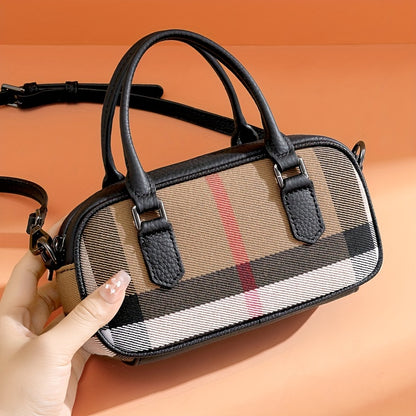 Vintage-Inspired Plaid Canvas Crossbody Bag - Stylish Lightweight Messenger Bag with Removable Strap, Zipper Closure, Polyester Lined, Edge Painted, and Occasion-Ready - Guangzhou Origin, Perfect for Everyday Use