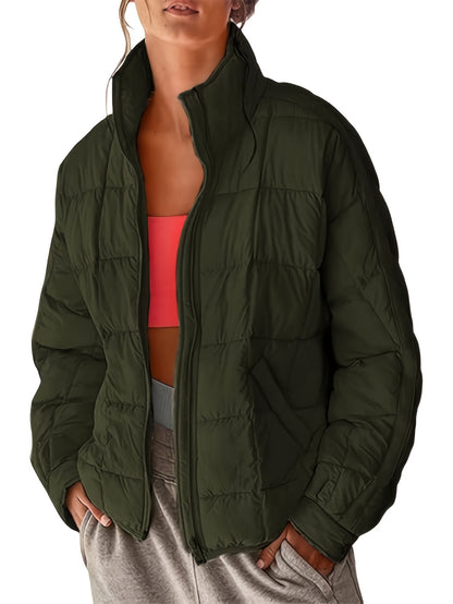 Women's Quilted Puffer Jacket Zip Up Oversized Lightweight Padded Down Coat Outerwear