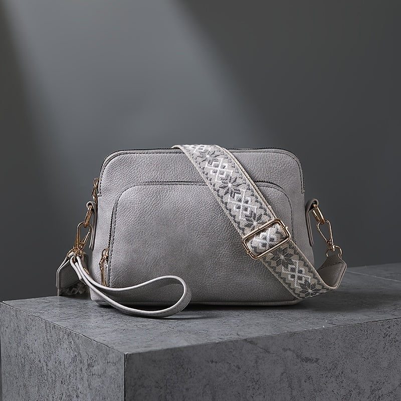 Elegant Crossbody Bag - Adjustable Strap, Square Design, Polyester Lining, Stylish Shoulder Bag for Women