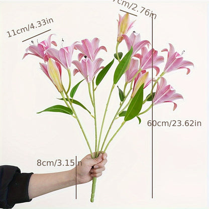 12-Head Long Stem Artificial Stargazer Lily Bouquet - Vibrant Faux Tiger Lilies for Wedding, Engagement, Home Decor, and Holiday Celebrations - Realistic Plastic Flowers for Tabletop Decoration, No Container