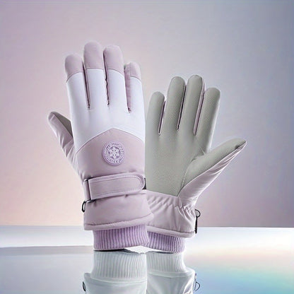 Warmest Winter Gloves for Women - Soft Cotton Blend Thermal Knitted, Hook-and-Loop Closure, Non-Slip Palm, Windproof, Water-Resistant, Touchscreen Compatible, Ideal for Cycling, Electric Bikes, Skiing, and Outdoor Activities