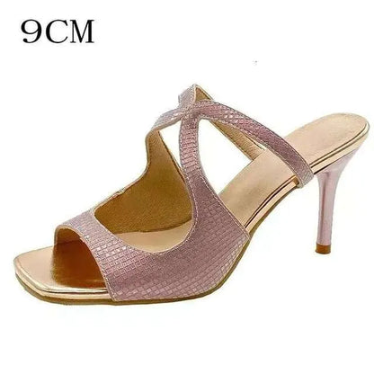 Summer Sandals New Thin Light Pink Open Toe Square Fish Mouth High Heel Sandal Woman Shoes Kq8