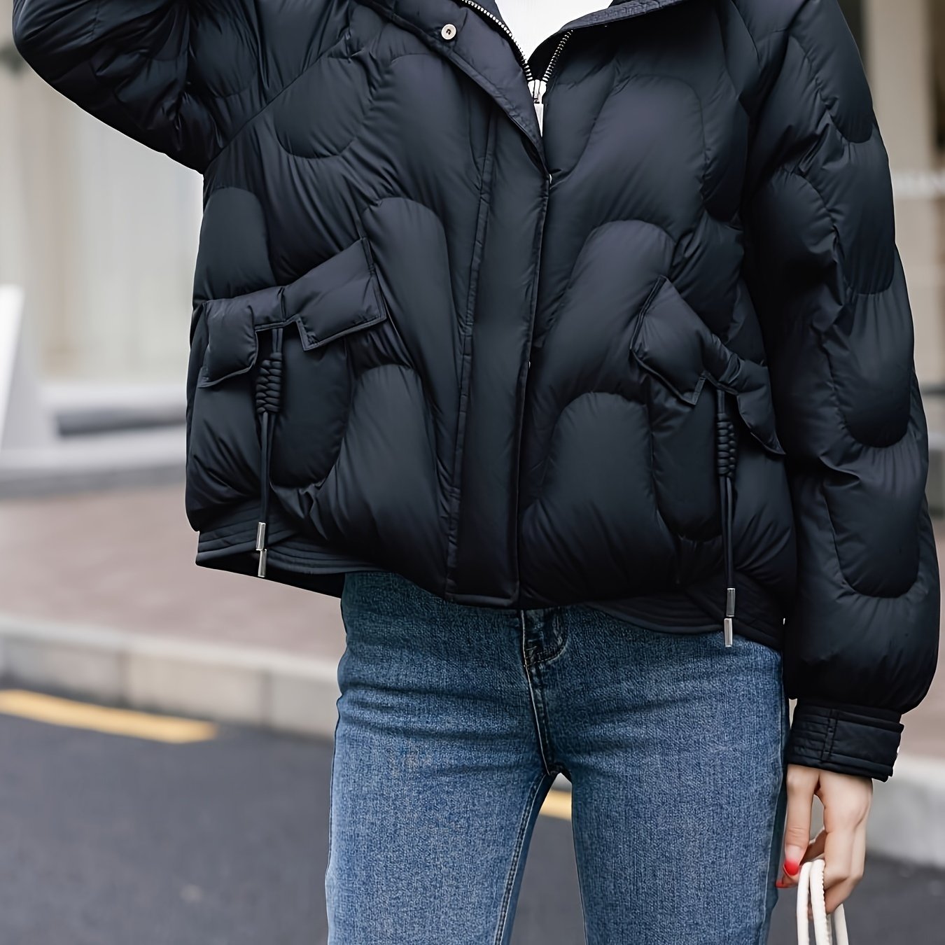 Warm Winter Coat - Adjustable Drawstring Closure, Full-Zip Front, Long Sleeve Design, Solid Color, Casual Wear - Designed Exclusively for Women, Outerwear for Cold Weather Protection, Perfect for Winter Season