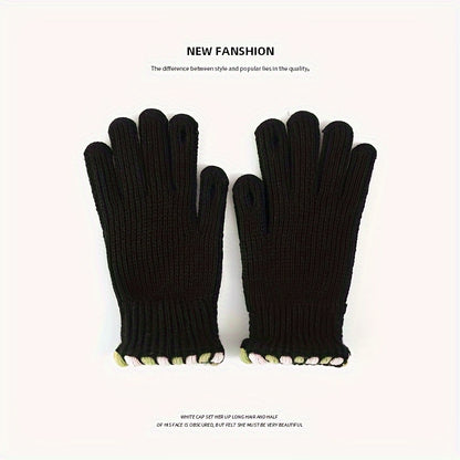 1 Pair Of Women's Coldproof Elastic Winter Insulated Warm Knitted Gloves For Outdoor Cycling