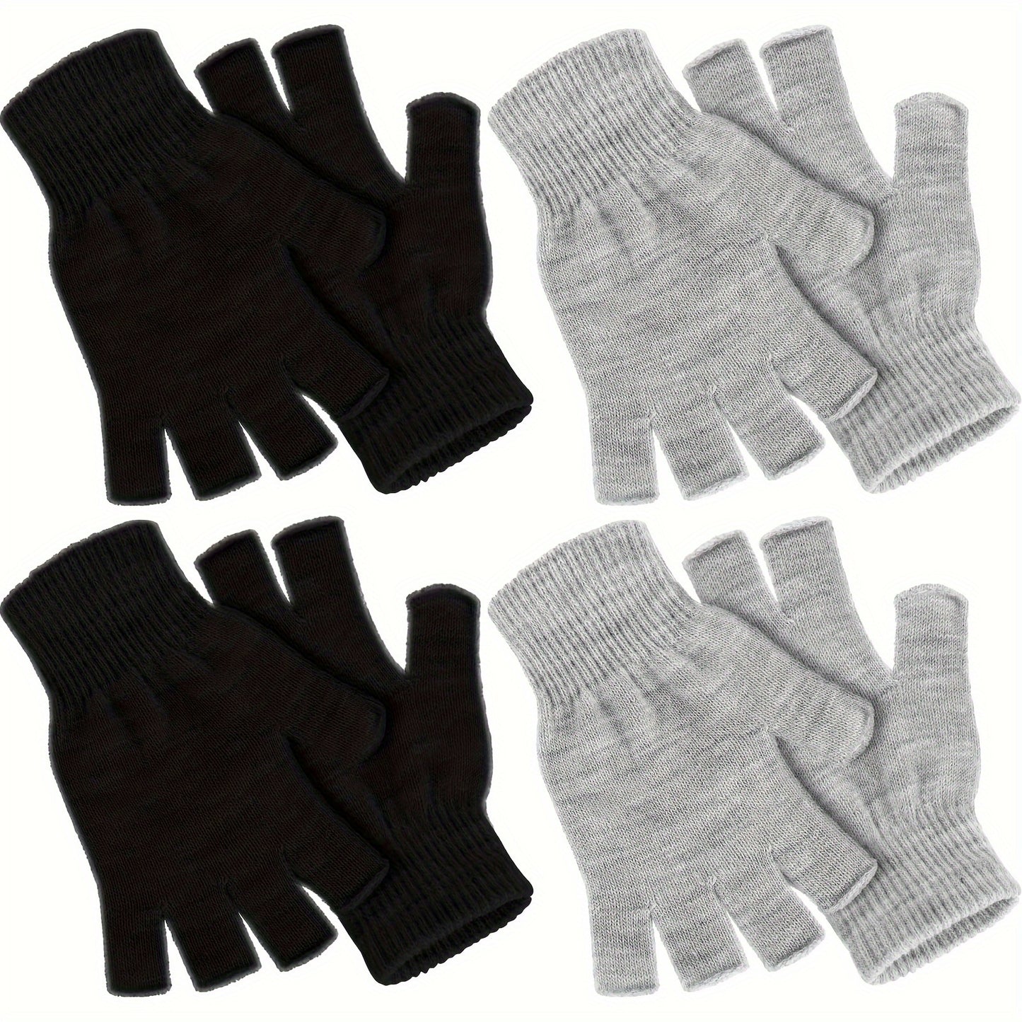 4 Pairs Winter Half Finger Gloves Knitted Fingerless Mittens Warm Stretchy Gloves for Men and Women