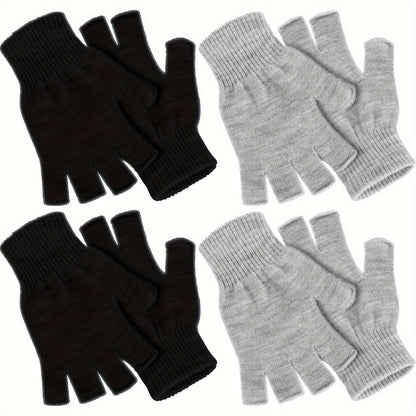 4 Pairs Winter Half Finger Gloves Knitted Fingerless Mittens Warm Stretchy Gloves for Men and Women