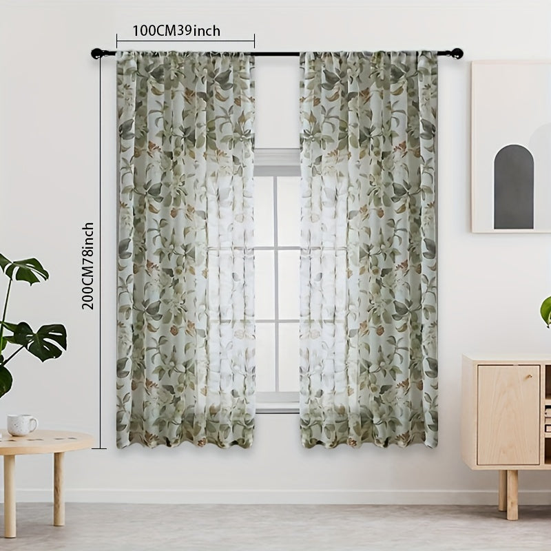 1pc Delicate Flower Floral Rod Pocket Curtain - White Background, Farmhouse Chic, Bedroom Living Room Decor, Easy Hang, Soft Fabric, Classic Design, Home Decor Accent