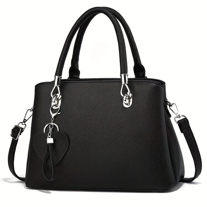 Elegant Large Capacity Tote Bag, PU Leather Versatile Shoulder Handbag With Charm, Fashionable Office Commuter Bag