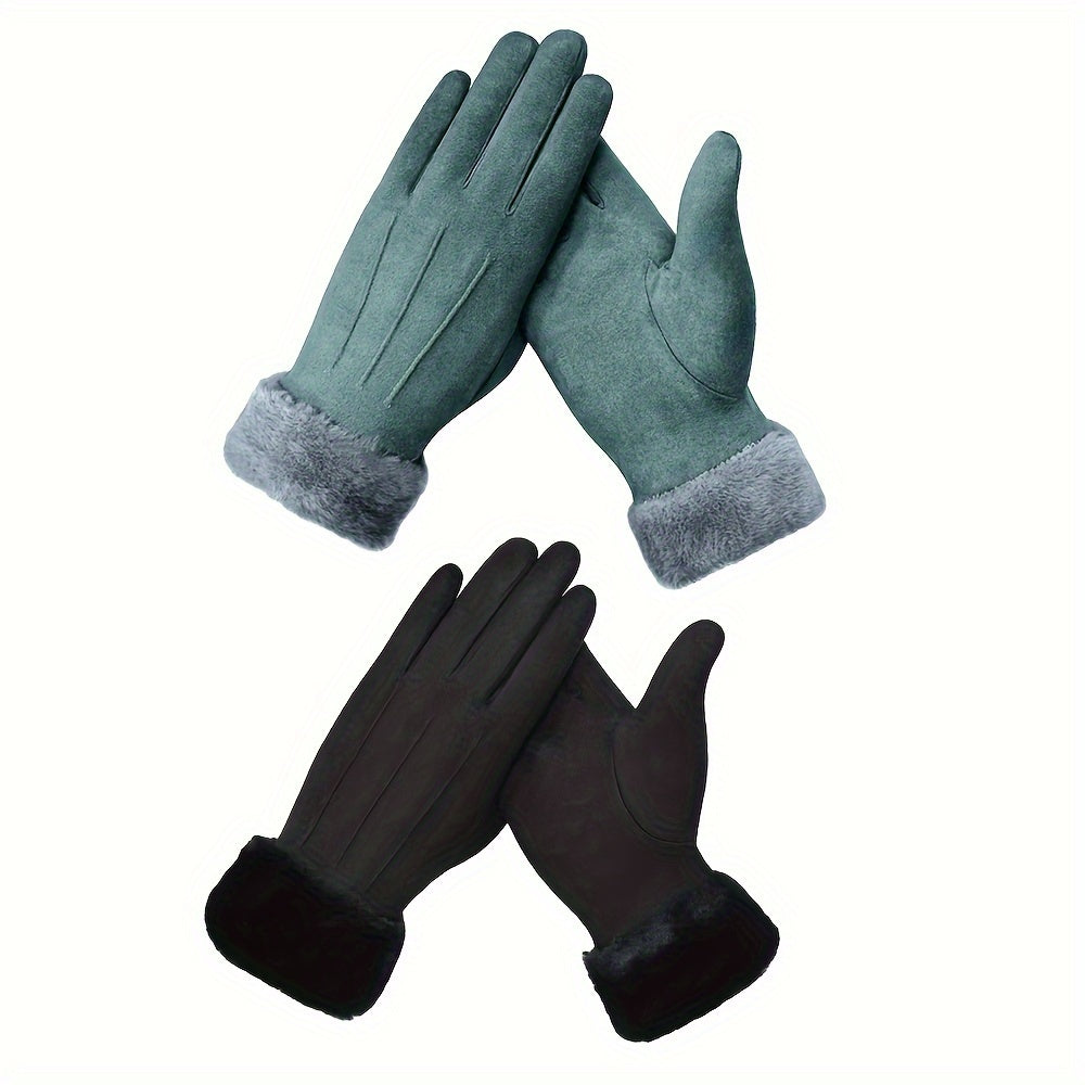 2pcs Women's Luxury Suede Touchscreen Gloves - Warm, Stretchy & Windproof for Winter Outdoor Activities