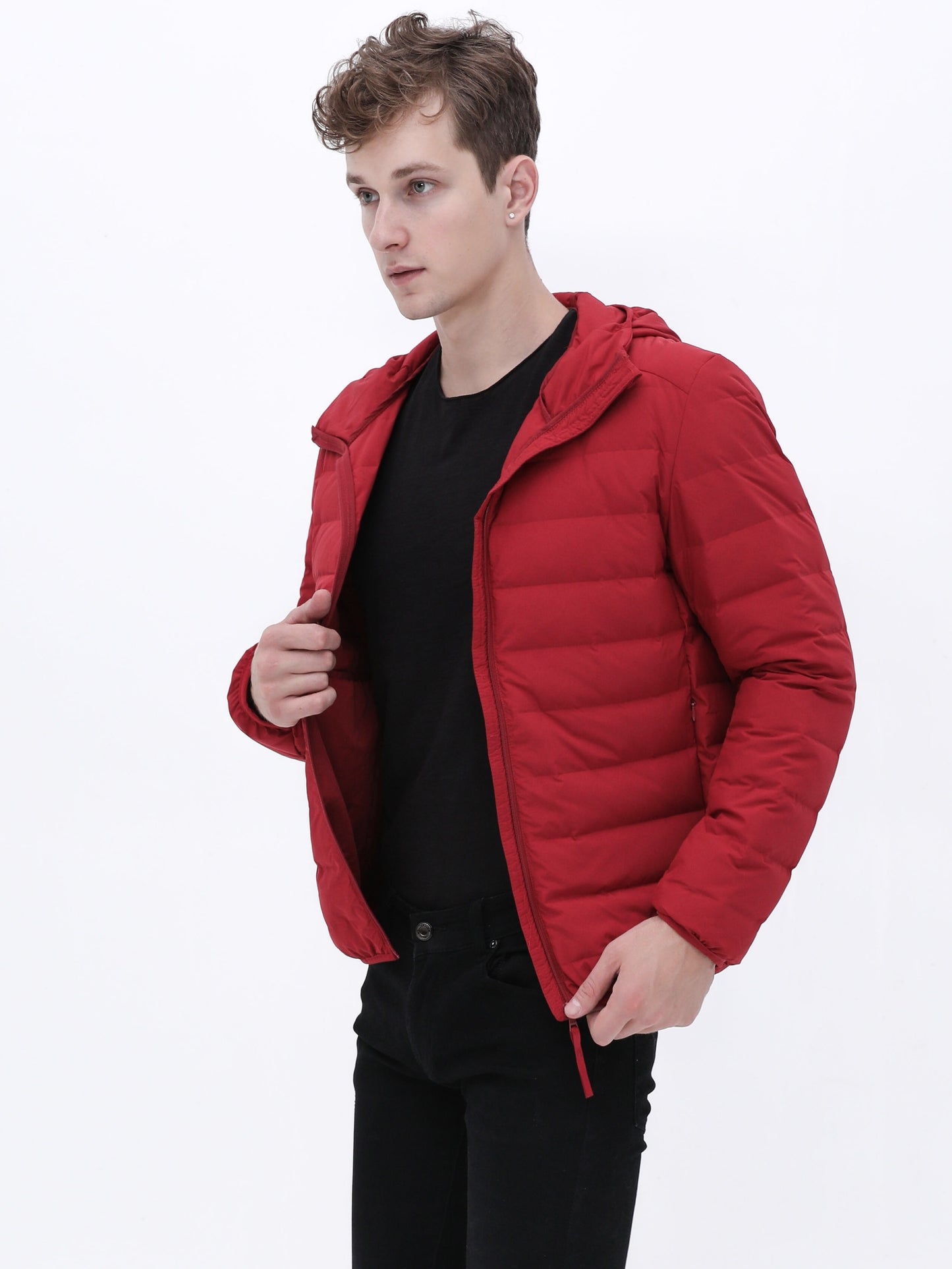 Warm Lightweight Puffer Hooded Jackets, Men's Casual Solid Color Classic Design Quilted Jacket For Fall Winter