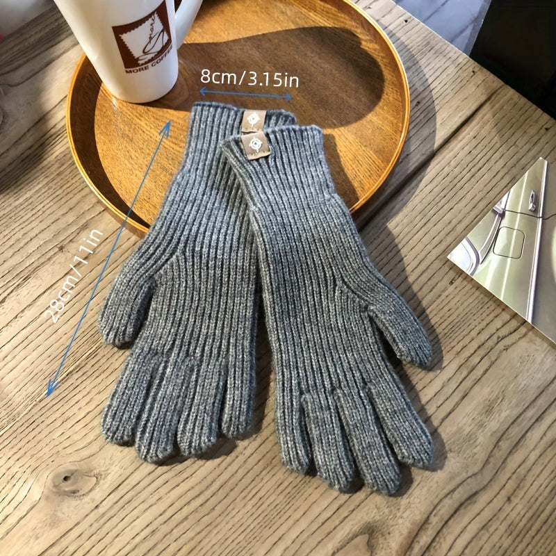 Extended Solid Color Knit Gloves Stylish Simple Elastic Touchscreen Gloves Winter Thick Warm Split Finger Gloves