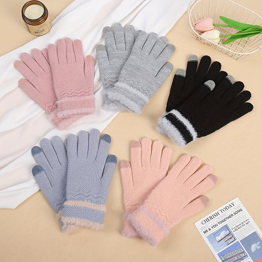 CozyTouch Gloves - Soft, Warm, and Water-Resistant Full Finger Knitted Gloves with Touch Screen Compatibility, Elastic Fitting, and Fleece Lining for Cold Weather Outdoor Activities - One Size Fits Most, Solid Colors