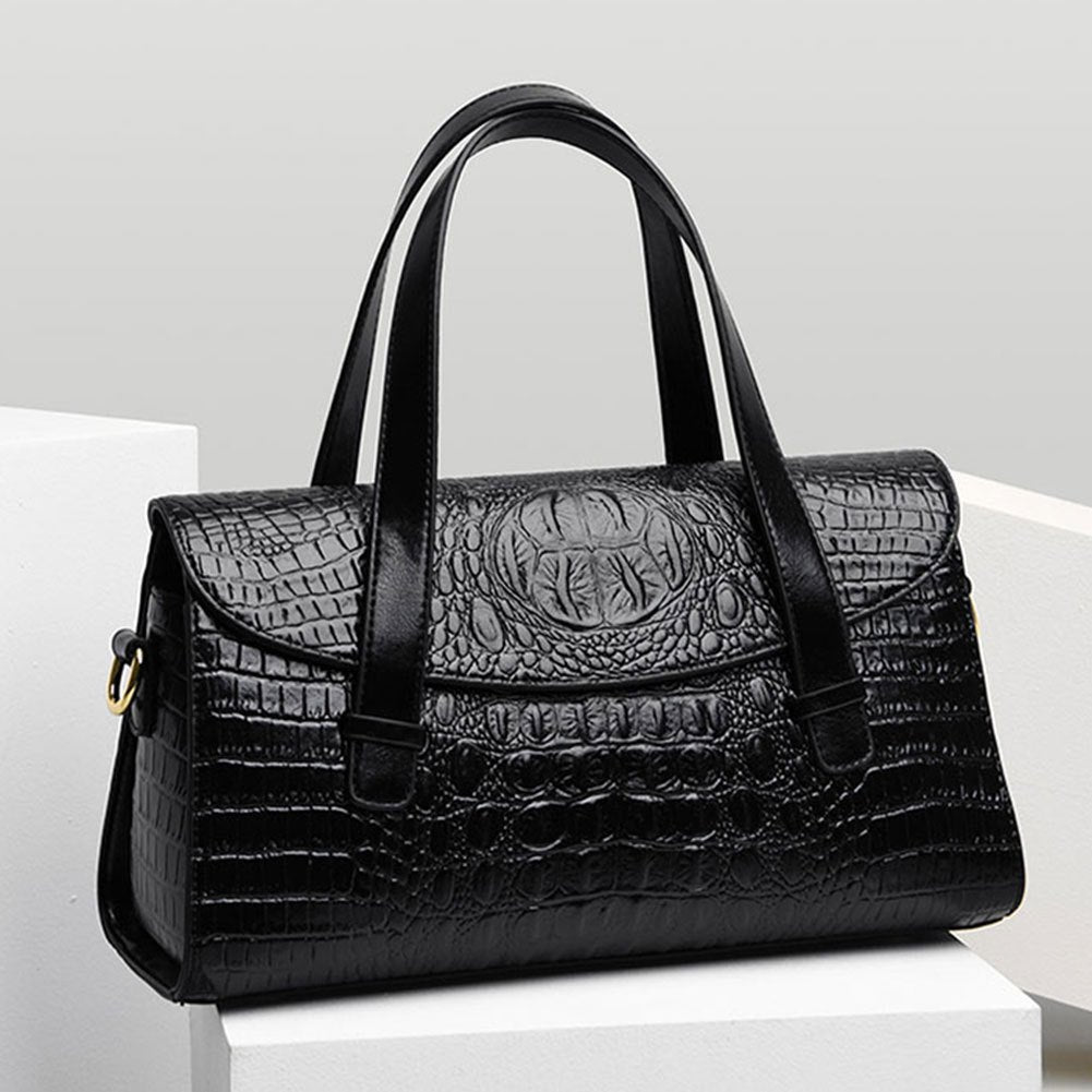 Luxurious Crocodile Embossed Vegan Leather Tote Bag - Women's Retro Flap Satchel Purse with Crossbody Strap - Spacious, Stylish, and Cruelty-Free