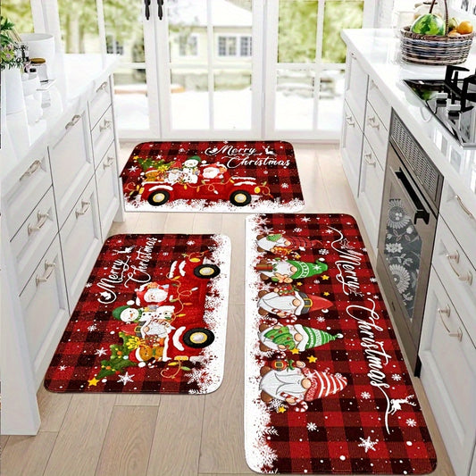 Christmas Cheer 2/3pcs Kitchen Mat Set - Santa, Truck & Snowflake Designs | Anti-Fatigue Flannel Rugs for Holiday Decor | Machine Washable, Non-Slip & Stain Resistant | Perfect for Living Room, Dining, Bathroom & Entryway, for Christmas