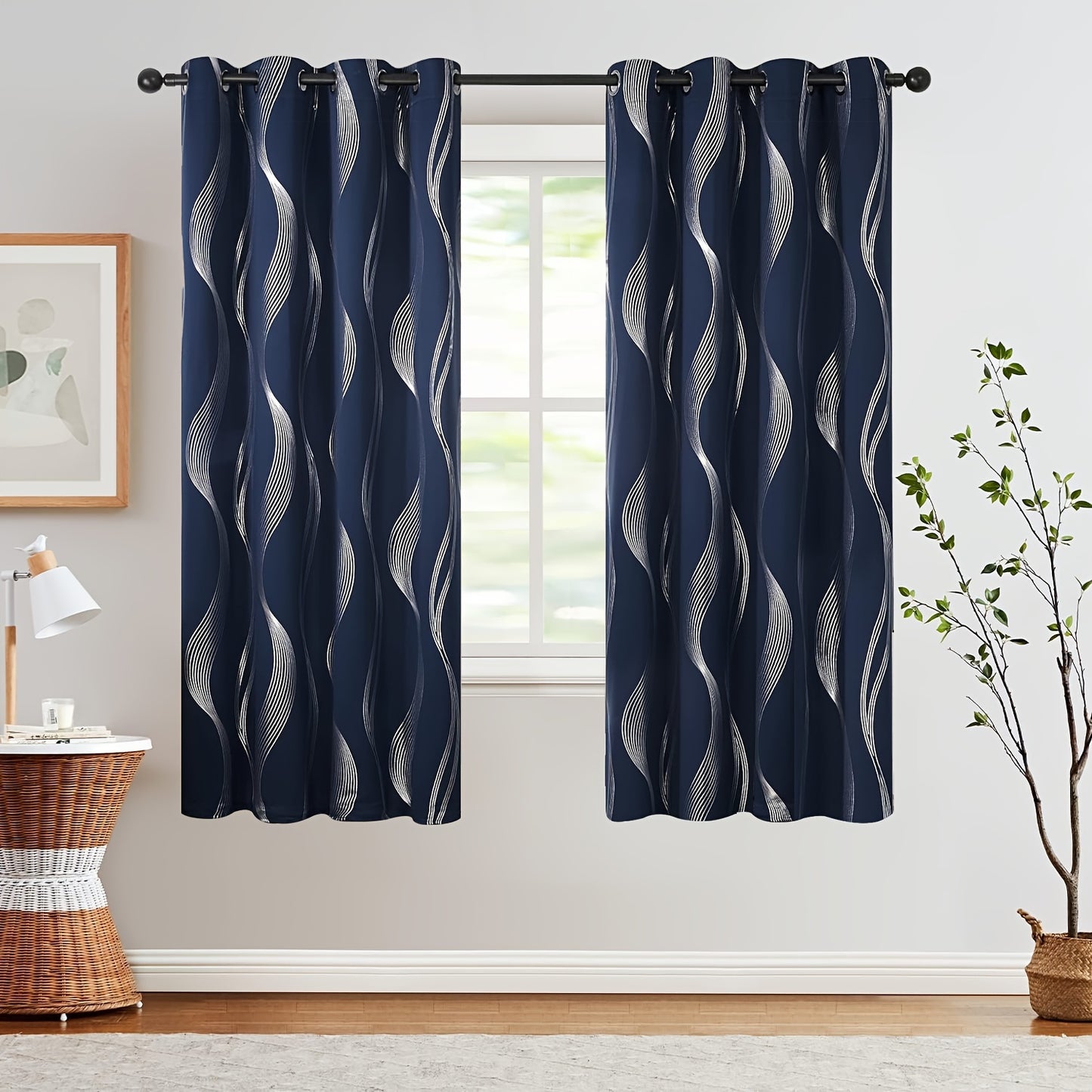 2PCS Luxurious Blackout Curtains with Grommet Top - Thermal Insulated, Noise Reducing, High Precision Bronzing Striped Wave Pattern for All-Season Room Darkening - Polyester Drapes for Bedroom and Living Room with Easy Installation