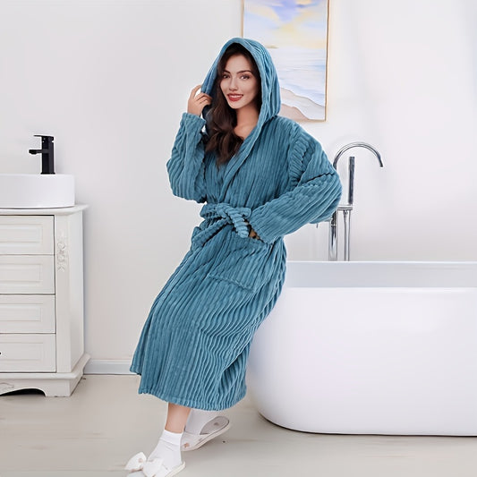 1pc Solid Color Super Absorbent Bathrobe With Pocket, Soft And Skin-friendly Classic Household Bathrobe, Quick-drying Elastic Adjustable Bathrobe For Men And Women, Bathroom Supplies, Home Supplies