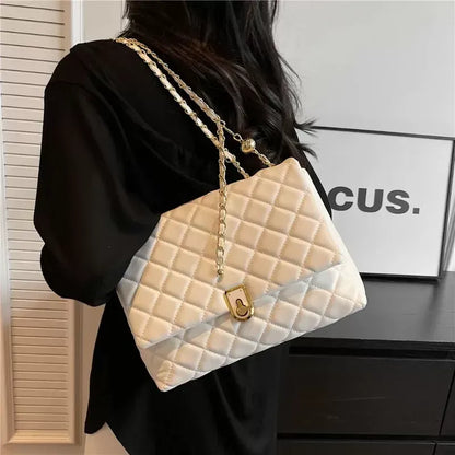 burminsa Quilted Large Chain Shoulder Bags For Women  Luxury Designer Crossbody Bags PU Leather Ladies Handbags Black White G53U#