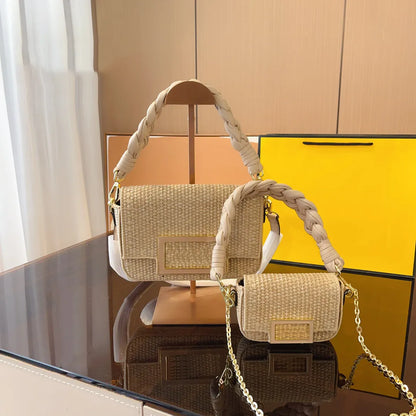 Straw Summer Designer Bag Purse Women Crossbody Fashion Color Matching Mini Small Baguette Woven Shoulder Bags 230618