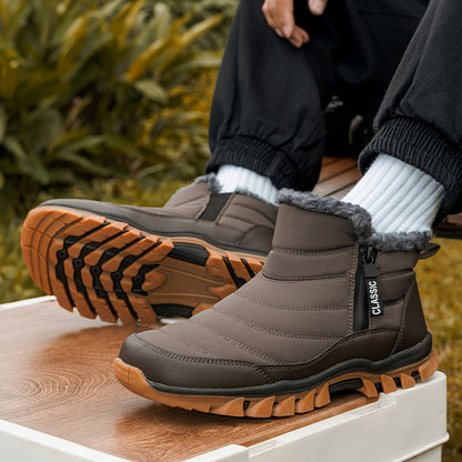 Men's Winter Snow Boots with Fleece Lining - Waterproof, Non-Slip Outdoor Hiking & Camping Shoes, Vintage Style