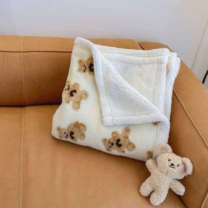 1pc Cartoon Bear Print Sherpa Blanket, Soft Warm Throw Blanket Nap Blanket For Couch Sofa Office Bed Camping Travel, Multi-purpose Gift Blanket For All Season