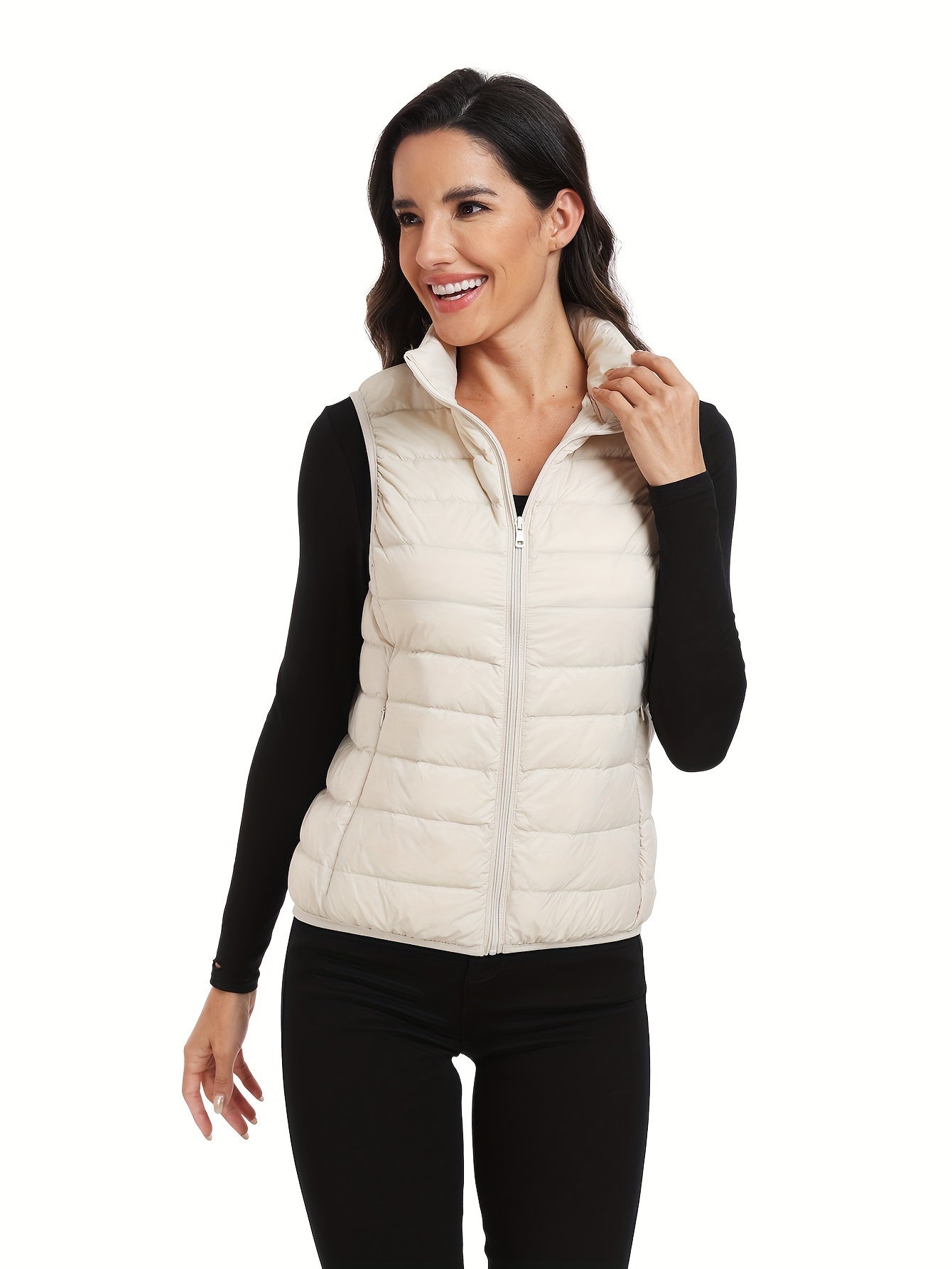 Womens Ultra-Light Stand Collar Puffer Jacket Vest - Insulated Down Fill for Warmth & Style - Perfect Activewear