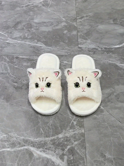 Cute Cartoon Cat Plush Slippers - Ultra Soft, Fuzzy, Warm, Non-Slip, Cozy, Comfy Indoor Bedroom Footwear with Fabric Insole and EVA Sole for Cold Winter Days