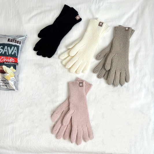 Extended Solid Color Knit Gloves Stylish Simple Elastic Touchscreen Gloves Winter Thick Warm Split Finger Gloves