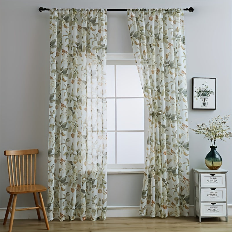 1pc Delicate Flower Floral Rod Pocket Curtain - White Background, Farmhouse Chic, Bedroom Living Room Decor, Easy Hang, Soft Fabric, Classic Design, Home Decor Accent