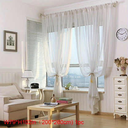 1pc Modern White Shiny Tulle Curtains - Stripe Window Sheer for Bedroom, Office, Kitchen, Living Room, Study - Elegant Home Decor