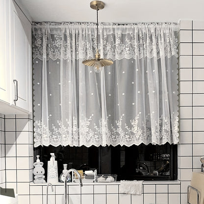 1pc Delicate Lace Small Flower Curtain Tier - Elegant Rod Pocket Design for Fresh Decor, Blocks Cabinet View, Perfect for Living Room, Bedroom, Kitchen, Window and Door Decoration