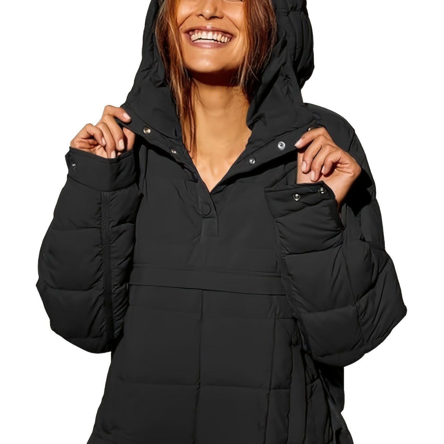 Ultra-Warm Down Puffy Coat - Women's Long Sleeve Hoodie with Button Front, Casual Pockets, and Water-Resistant Design for Fall & Winter - Soft, Lightweight, and Comfortable Clothing