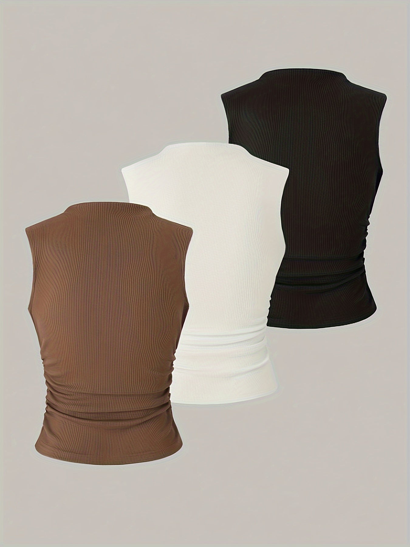 3-Pack Summer Essentials: Women's Sleek Mock Neck Sleeveless Tank Tops, Figure-Flattering & Breathable for Everyday Chic