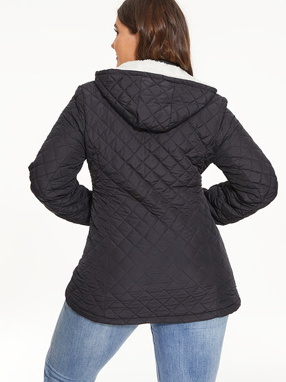 Full Zip Long Sleeve Quilted Down Jacket, Casual Hooded Dual Pockets Down Jacket For Fall & Winter, Women's Clothing