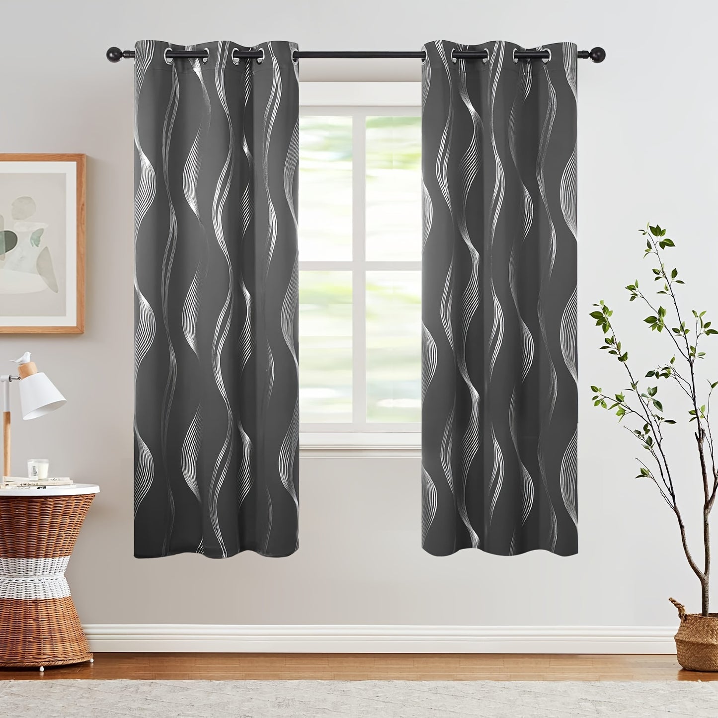 2PCS Luxurious Blackout Curtains with Grommet Top - Thermal Insulated, Noise Reducing, High Precision Bronzing Striped Wave Pattern for All-Season Room Darkening - Polyester Drapes for Bedroom and Living Room with Easy Installation