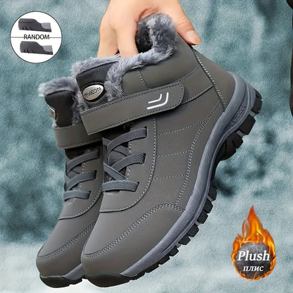 CozyFit Warmth Walking Shoes - Men Shoes with Plush Lining, Lace-Up Closure, Hook and Loop Fastener, and Breathable Design for Winter Outdoor Activities, Traveling, and Casual Wear