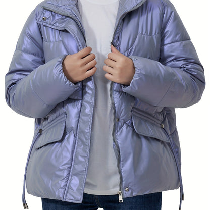 Solid Color Puffer Jacket For Women, Fashion Thickened Warm Stand Collar Jacket For Winter Outdoor, Women's Clothing