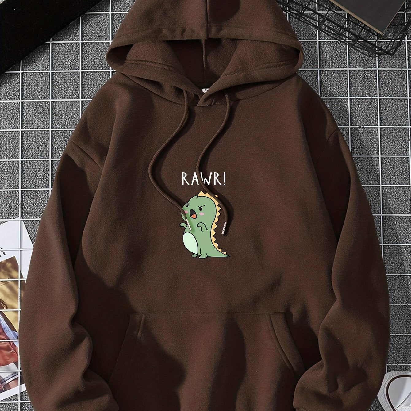 Cute Cartoon Dinosaur Print Hoodie, Drawstring Casual Hooded Sweatshirt For Winter & Fall, Women's Clothing