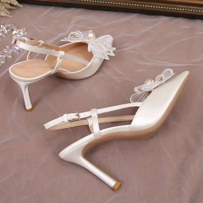 White Butterfly-Knot Wedding Satin High Heels Women New Bridal Shoes Fairy Wind Kq8