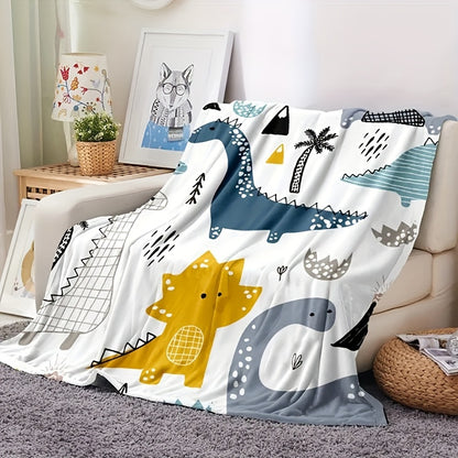 1pc Winter Season Cartoon Dinosaur Throw Blanket, Soft Flannel Blanket, Chair, Travel, Camping, Adult Bed, Sofa Set