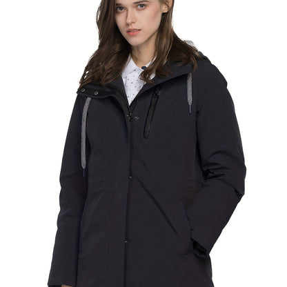 WarmthMax Women's Insulated Mid-Length Down Jacket - Waterproof, Windproof, and Breathable Hooded Coat with Adjustable Drawstring and Thickened Filling for Climbing, Hiking, and Outdoor Activities - Ideal for Cold Weather and Winter Sports