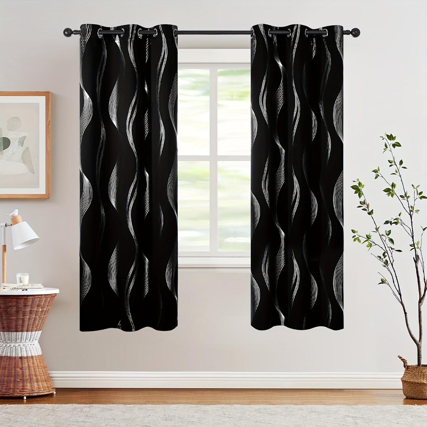 2PCS Luxurious Blackout Curtains with Grommet Top - Thermal Insulated, Noise Reducing, High Precision Bronzing Striped Wave Pattern for All-Season Room Darkening - Polyester Drapes for Bedroom and Living Room with Easy Installation