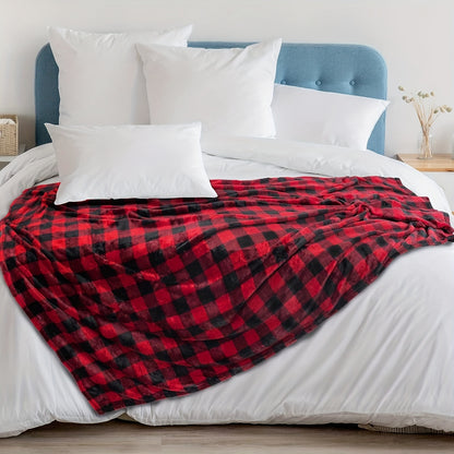 1pc Flannel Fleece Throw Blanket For Couch Black And Red Plaid Blanket Fuzzy Cozy Comfy Super Soft Fluffy Plush Checkered Blanket For Bed Sofa For Christmas