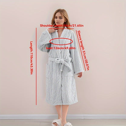 Luxurious Coral Fleece Bathrobe - Ultra-Soft, Thick & Absorbent With Geometric Jacquard Design For Men And Women - Perfect For Autumn & Winter Home Comfort