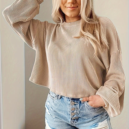 Chic Solid Knit Crop Sweatshirt - Fashionable Casual Style with Long Sleeves - Super Comfortable Loose Fit Womens Clothing