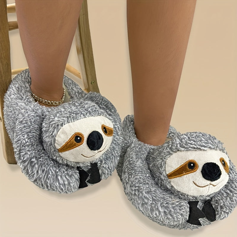 Cute Cartoon Sloth Plush Slippers - Soft Fuzzy Lined, Warm Cozy Indoor Home Shoes, Comfortable Slip-on Footwear for All Seasons - Novelty Fabric Upper, Cartoon Patterned, No Printing, Fabric Sole, and Insole