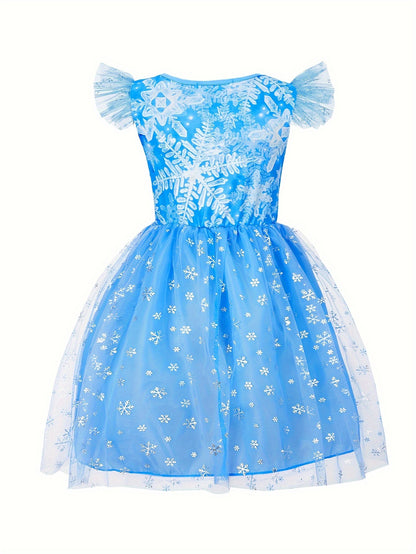 Snowflake Princess Tutu Dress Set - Sparkling Mesh, Glittery, Dreamy, and Flowy Design for Girls - Perfect for Halloween, Carnival, Party, Performance, and Dress-Up, Gift for Little Princesses