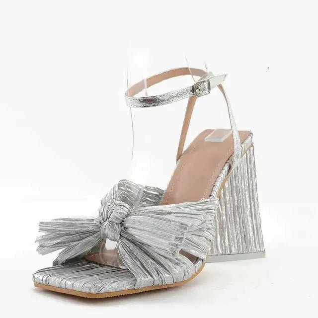 Runway Style Butterfly-Knot Women Pumps Satin Summer Lady High Heels Party Sandals Dancing Shoes Kq8