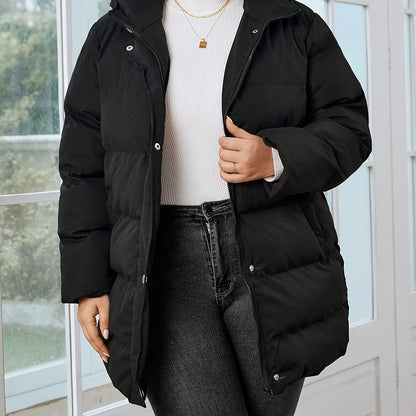 Plus Size Winter Wonderland Coat - Stylish Zip Front, Hooded Long Sleeves, Ultra-Warm Fleece, Casual Chic Fashion for Women