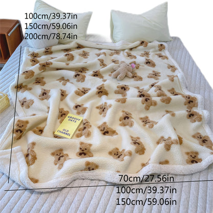 1pc Cartoon Bear Print Sherpa Blanket, Soft Warm Throw Blanket Nap Blanket For Couch Sofa Office Bed Camping Travel, Multi-purpose Gift Blanket For All Season