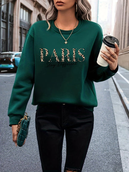 Womens Fashionable Letter Print Sweatshirt - Cozy Fleece Crew Neck Pullover - Long Sleeve, Versatile Fall & Winter Wardrobe Essential